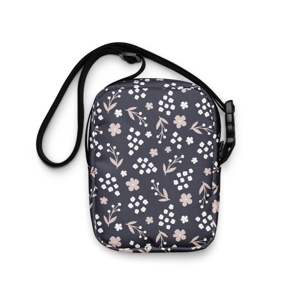 Charcoal Floral Crossbody Bag – Water Resistant Mini Purse With Adjustable Strap & Pockets
