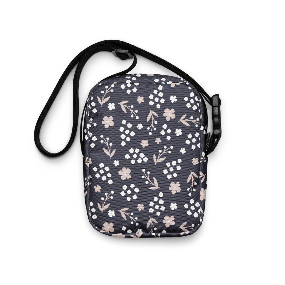 Charcoal Floral Crossbody Bag – Water Resistant Mini Purse With Adjustable Strap & Pockets