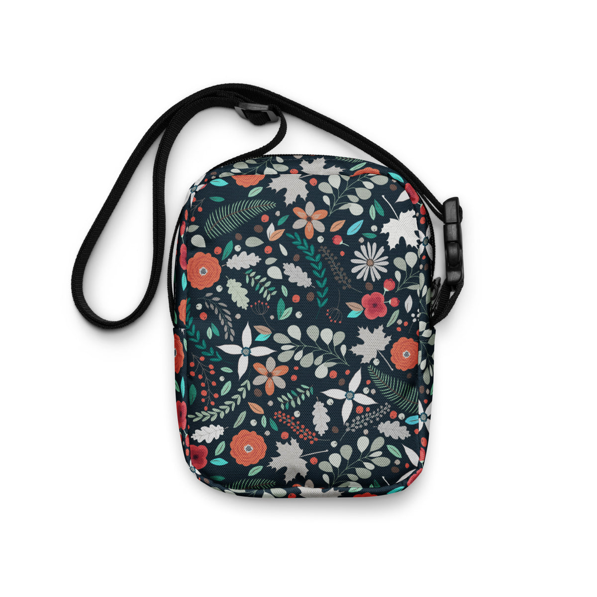 Dark Green Floral Crossbody Bag – Water Resistant Mini Purse With Adjustable Strap & Pockets