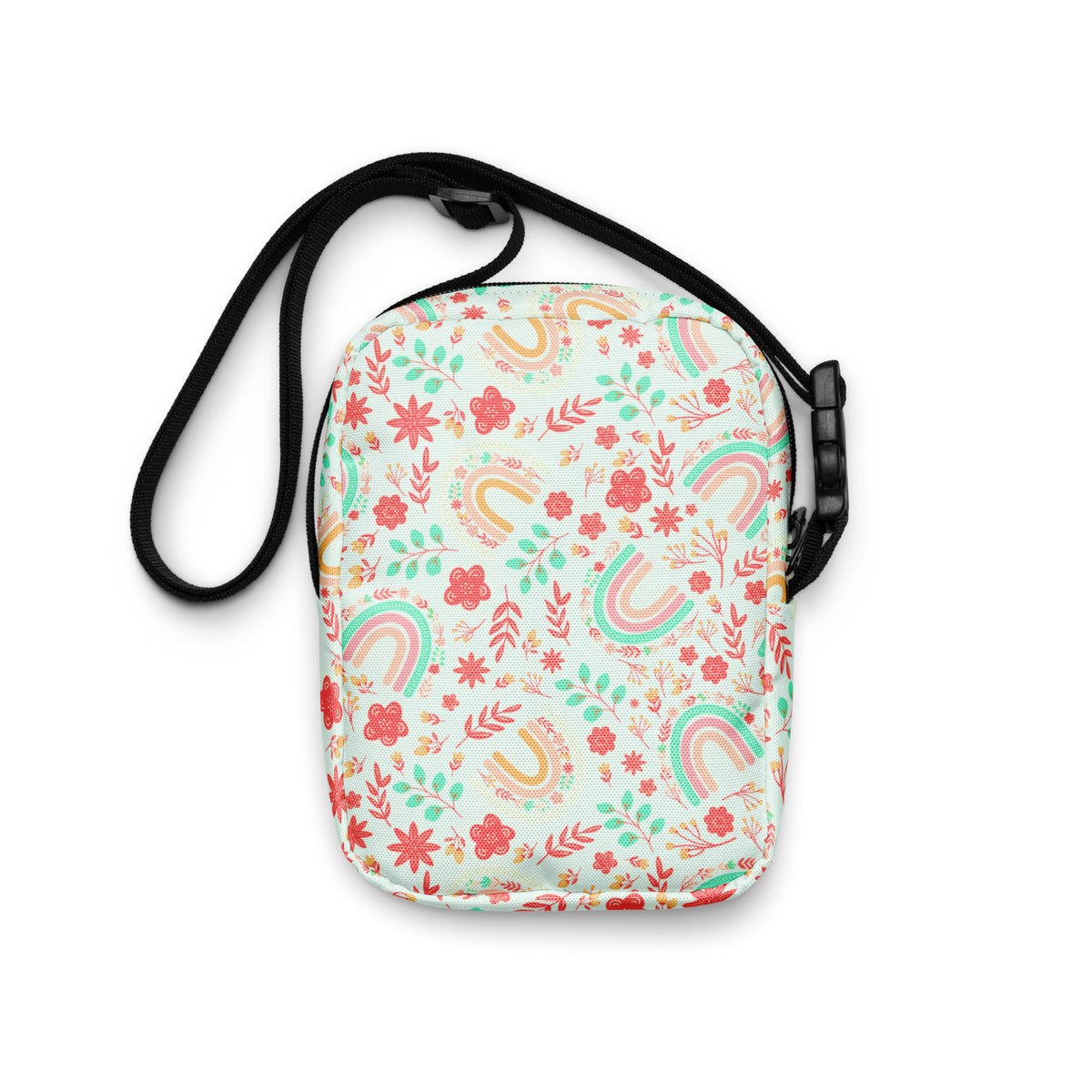 Rainbow Boho Floral Crossbody Bag – Water Resistant Mini Purse With Adjustable Strap & Pockets