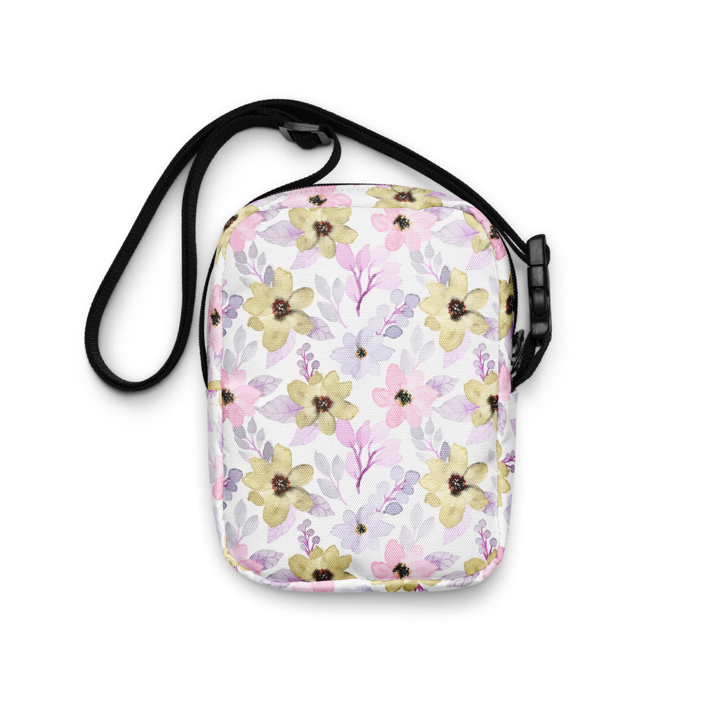 Pastel Watercolor Floral Crossbody Bag – Water Resistant Mini Purse With Adjustable Strap & Pockets