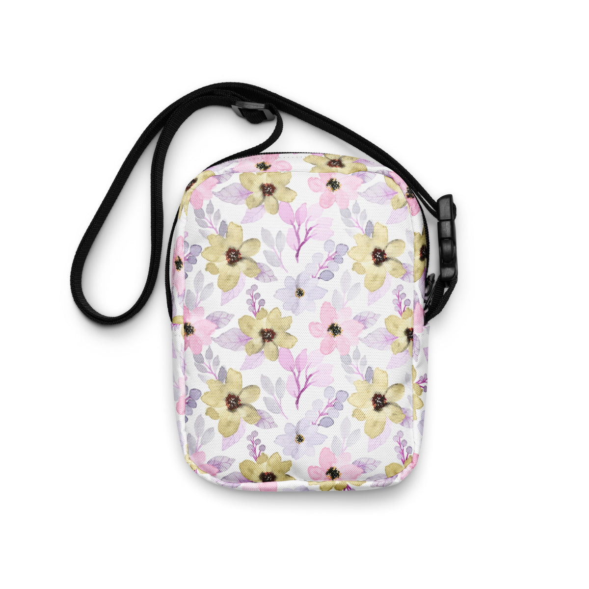Pastel Watercolor Floral Crossbody Bag – Water Resistant Mini Purse With Adjustable Strap & Pockets
