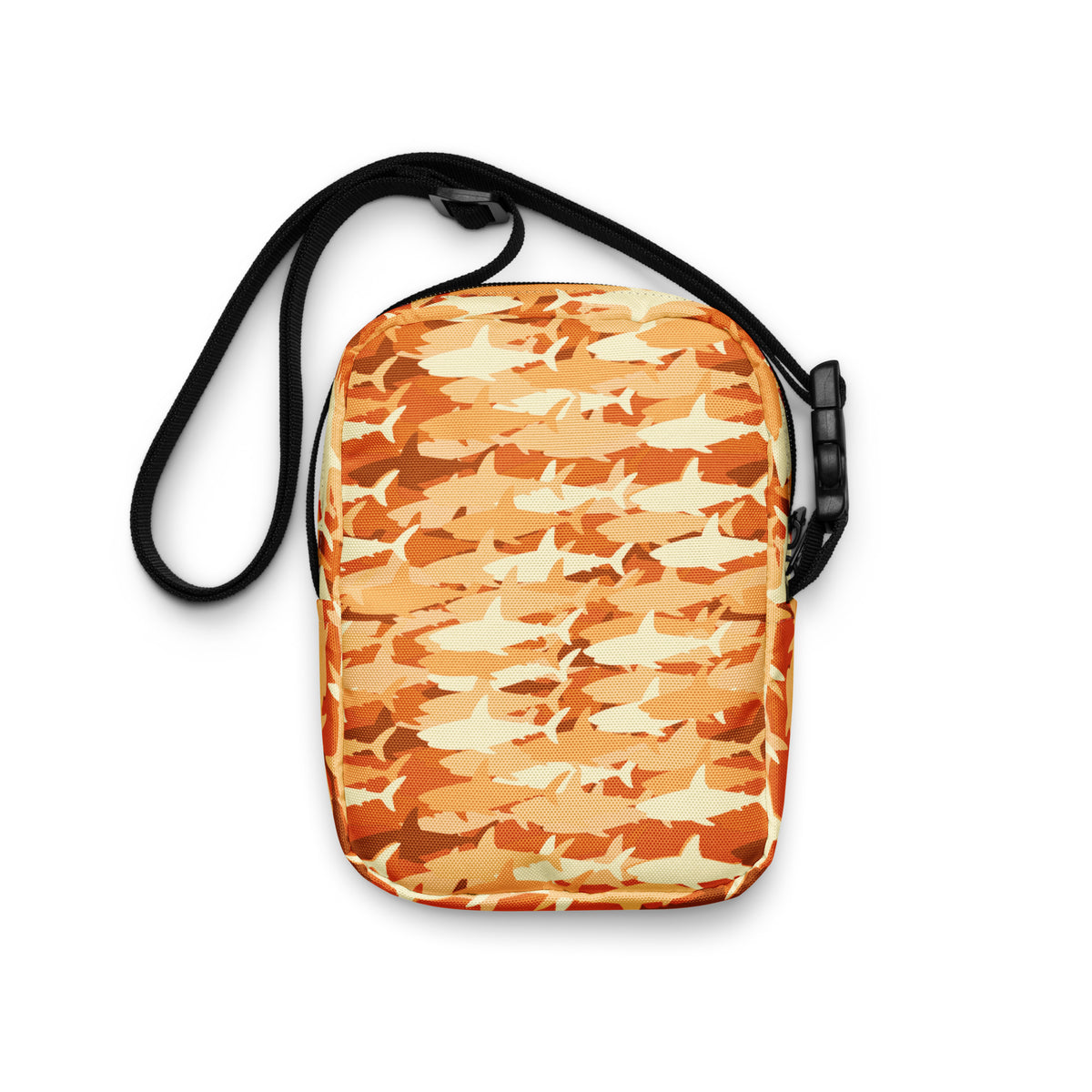 Girls Orange Shark Camouflage Crossbody Bag – Water Resistant Mini Purse With Adjustable Strap & Pockets