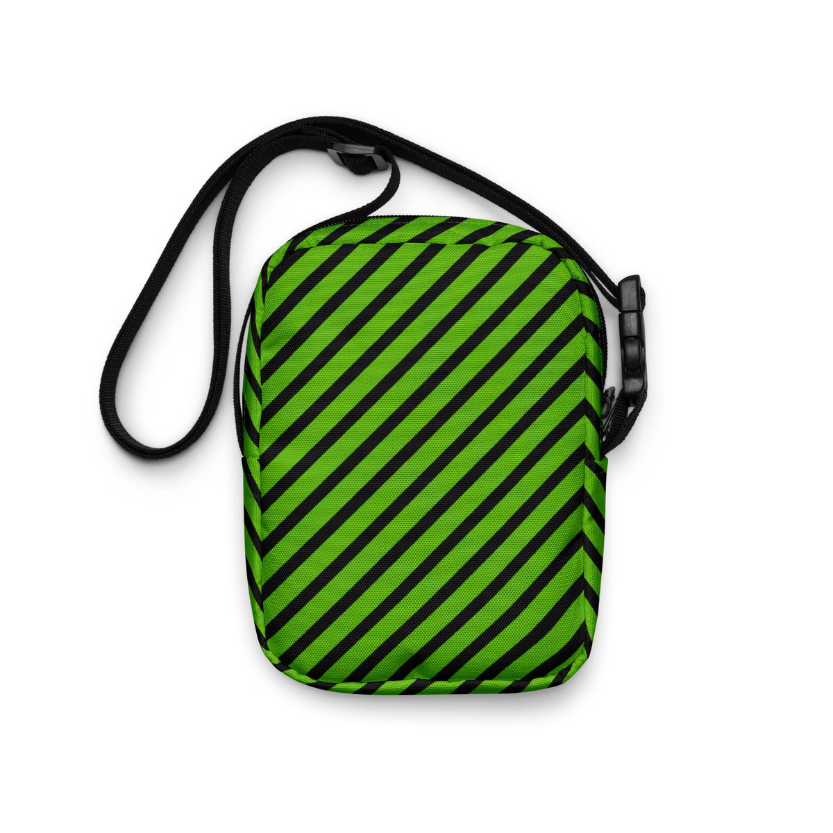 Green & Black Striped Halloween Crossbody Bag – Water Resistant Mini Purse With Adjustable Strap & Pockets