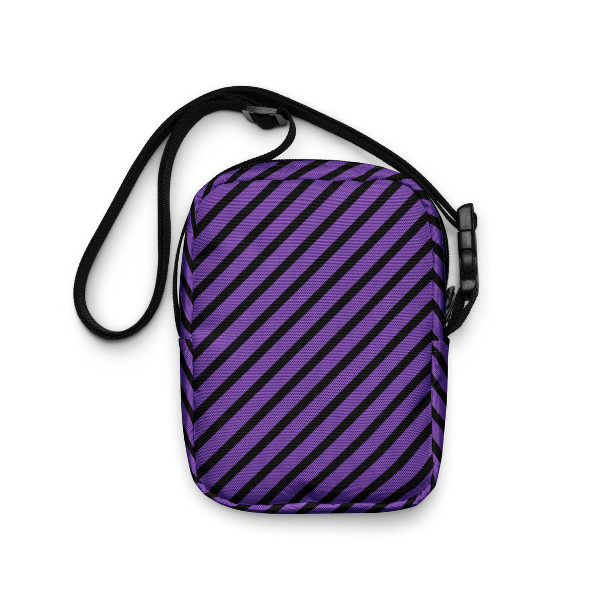 Purple & Black Striped Halloween Crossbody Bag – Water Resistant Mini Purse With Adjustable Strap & Pockets
