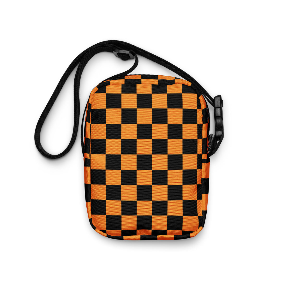 Orange Checkered Halloween Crossbody Bag – Water Resistant Mini Purse With Adjustable Strap & Pockets