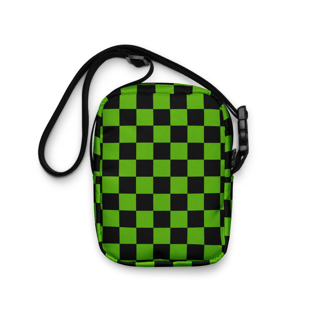 Green Checkered Halloween Crossbody Bag – Water Resistant Mini Purse With Adjustable Strap & Pockets