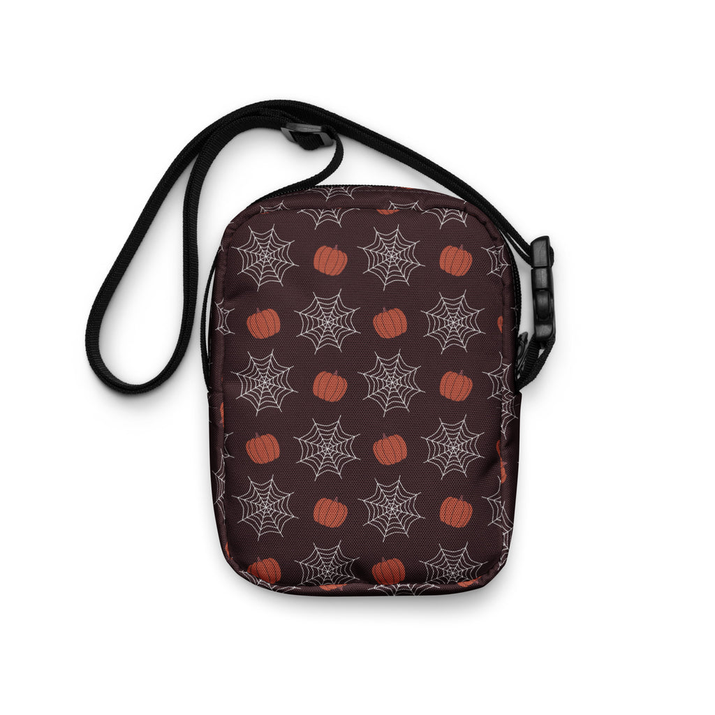 Pumpkin Spiderweb Halloween Crossbody Bag – Water Resistant Mini Purse With Adjustable Strap & Pockets