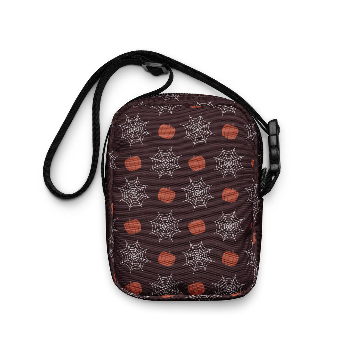 Pumpkin Spiderweb Halloween Crossbody Bag – Water Resistant Mini Purse With Adjustable Strap & Pockets