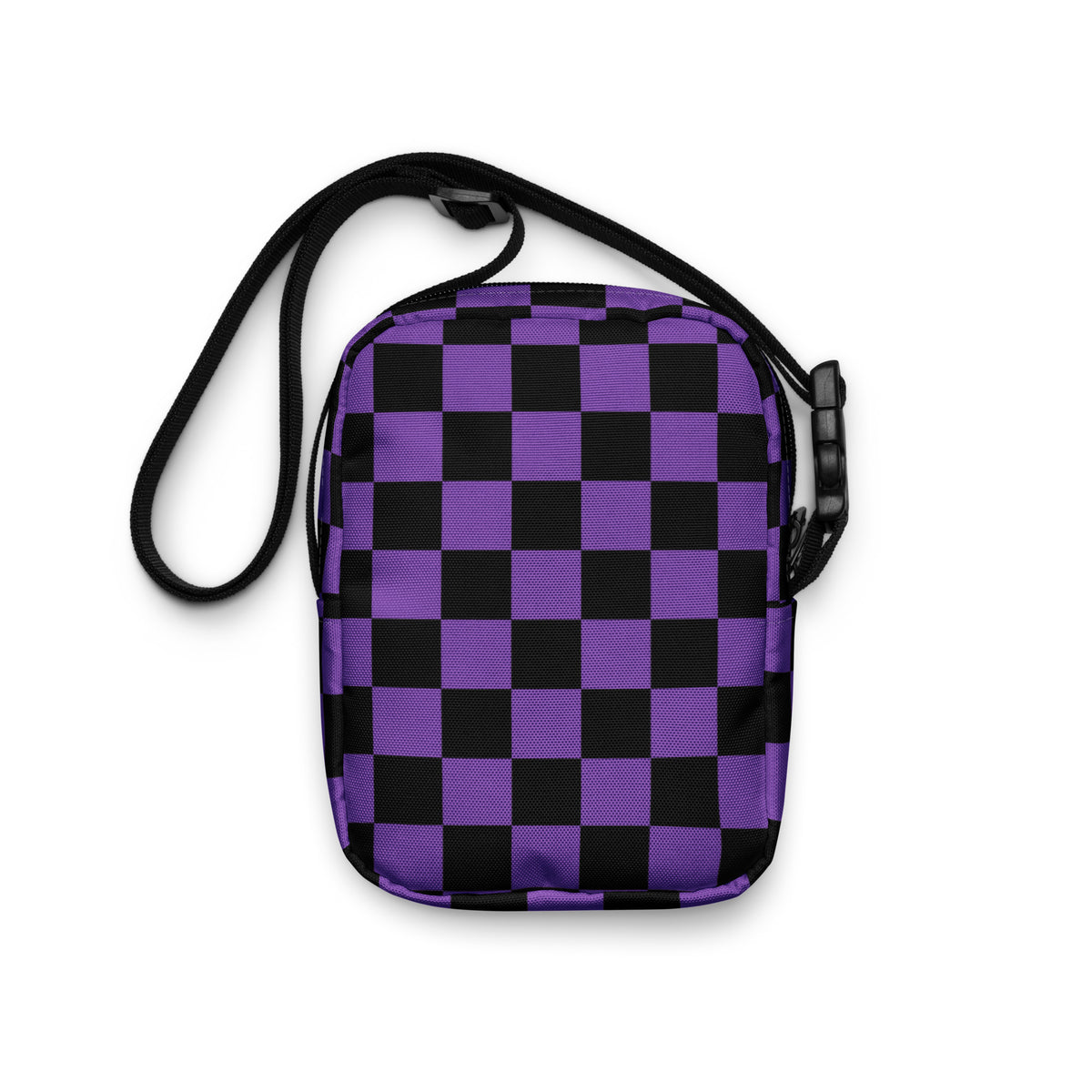 Purple Checkered Halloween Crossbody Bag – Water Resistant Mini Purse With Adjustable Strap & Pockets