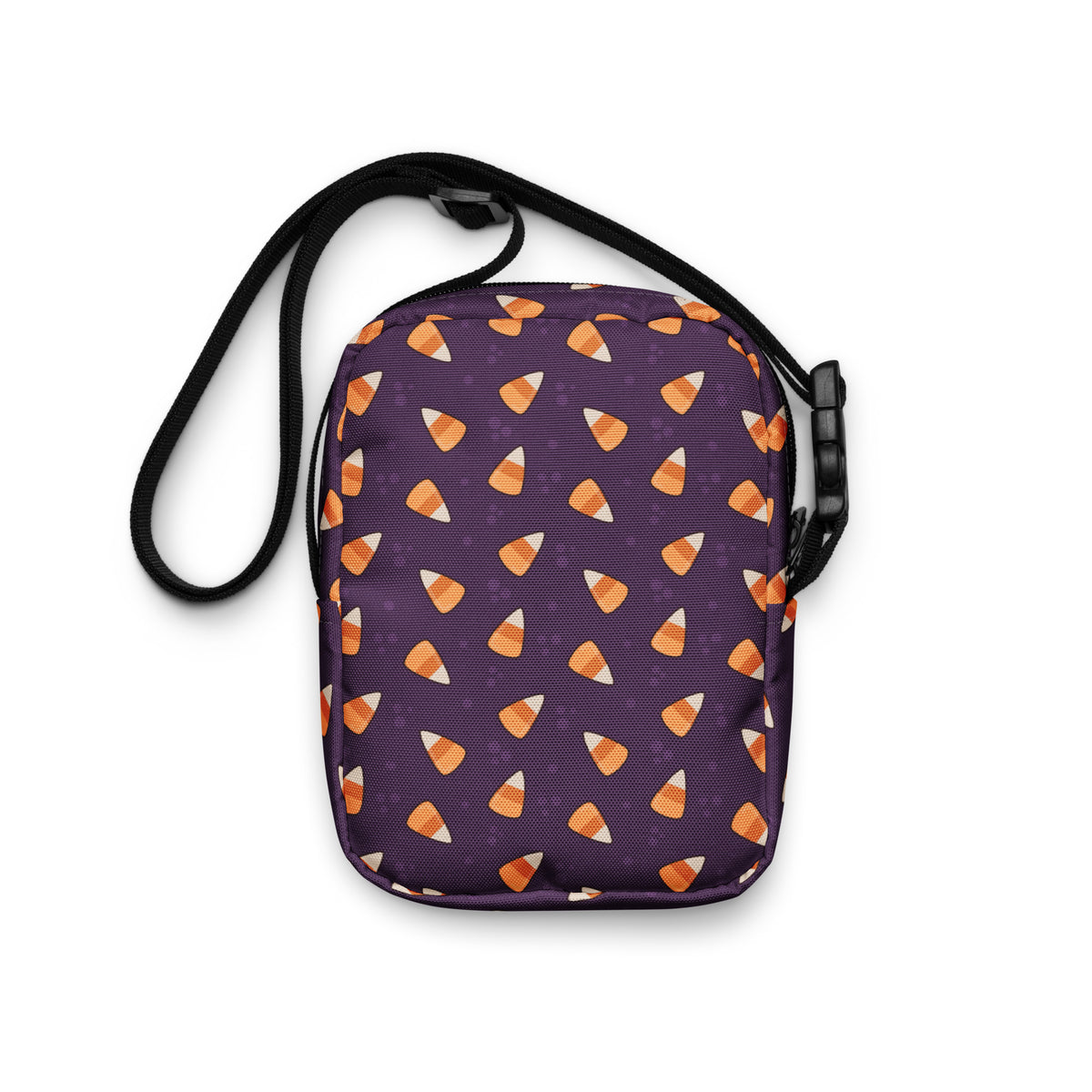 Purple Candy Corn Halloween Crossbody Bag – Water Resistant Mini Purse With Adjustable Strap & Pockets