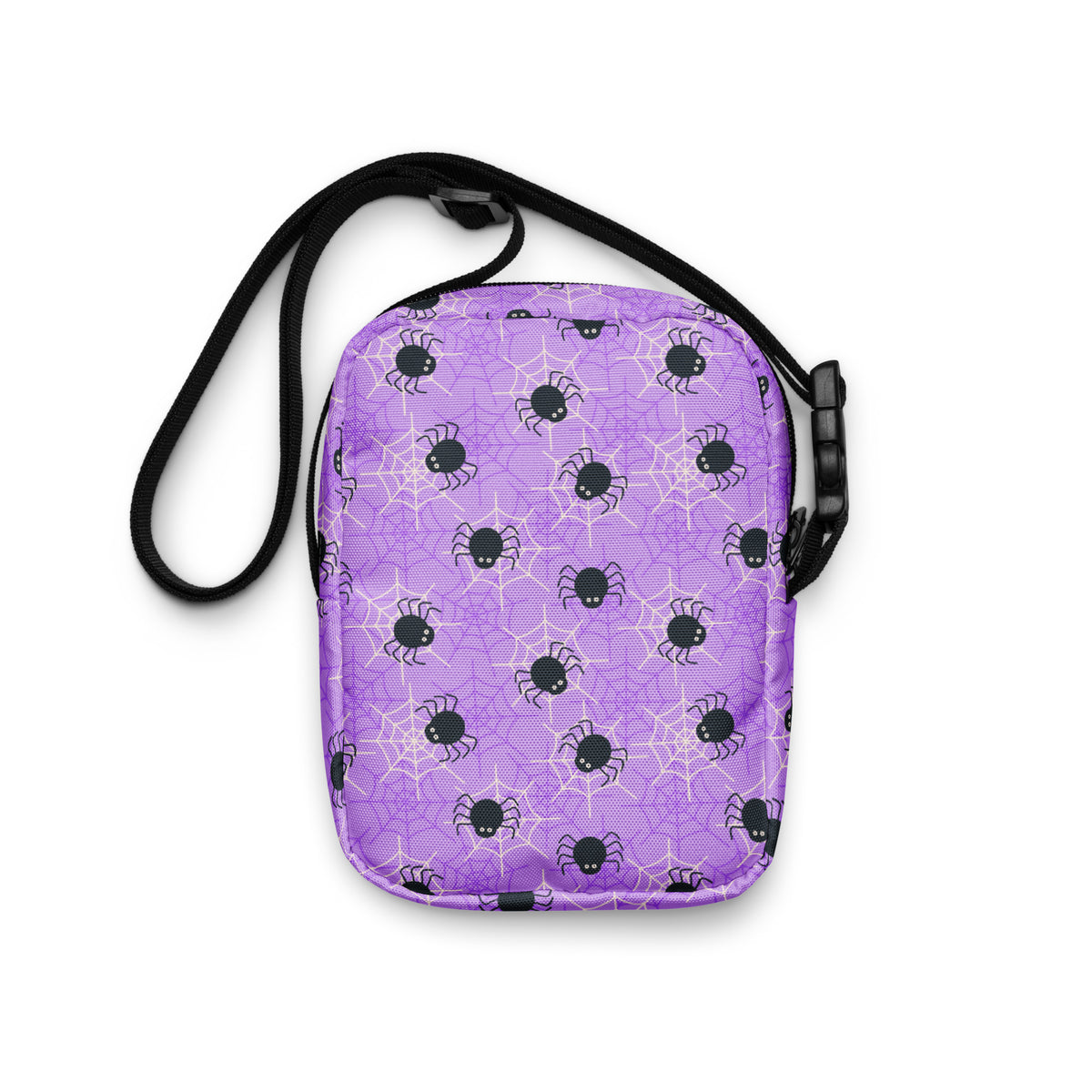 Purple Spider Web Halloween Crossbody Bag – Water Resistant Mini Purse With Adjustable Strap & Pockets