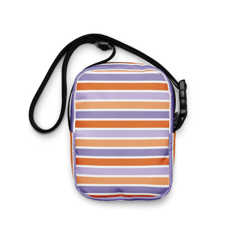 Purple Orange Striped Halloween Crossbody Bag – Water Resistant Mini Purse With Adjustable Strap & Pockets
