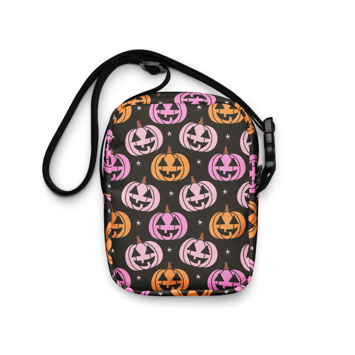 Pink & Orange Pumpkin Halloween Crossbody Bag – Water Resistant Mini Purse With Adjustable Strap & Pockets