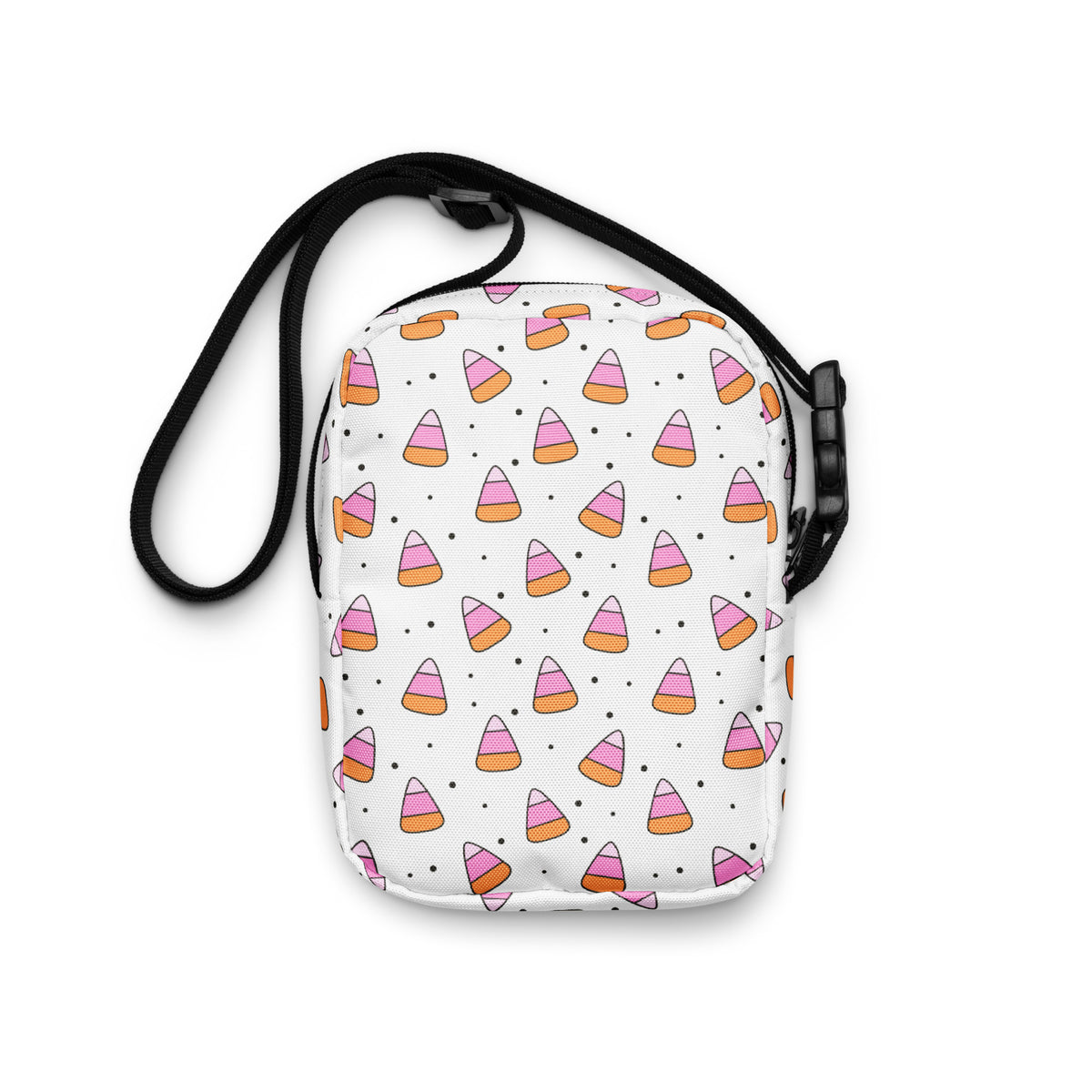 Pink Orange Candy Corn Halloween Crossbody Bag – Water Resistant Mini Purse With Adjustable Strap & Pockets