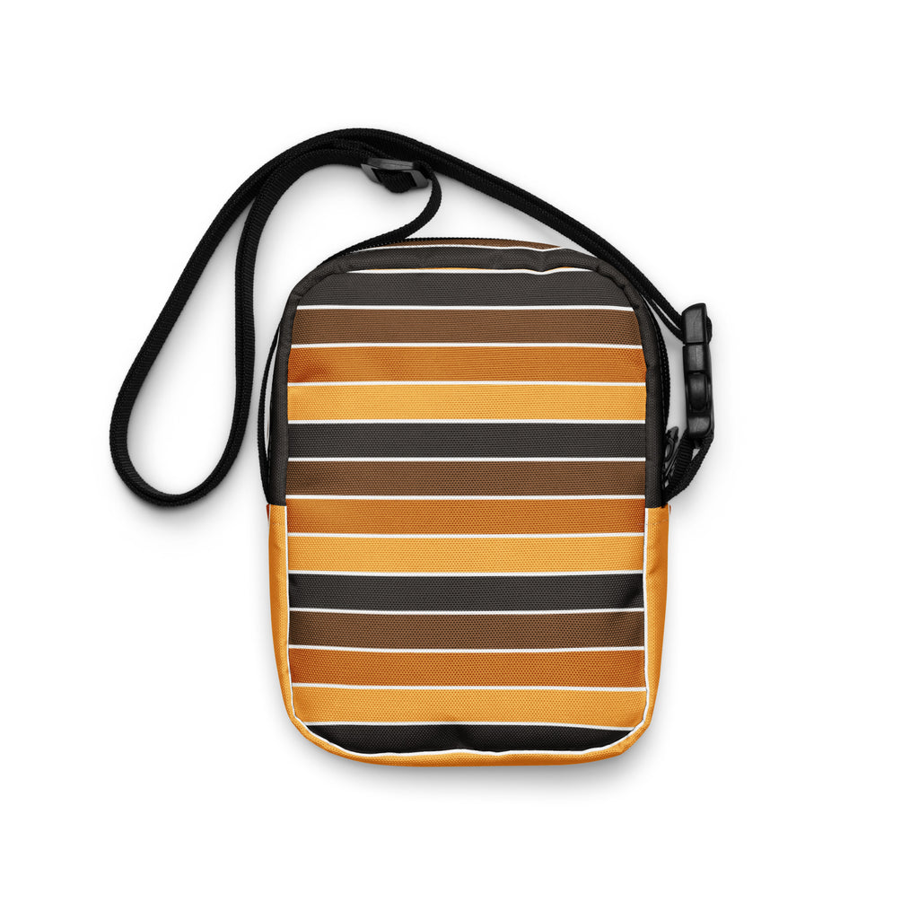 Orange & Brown Striped Crossbody Bag – Water Resistant Mini Purse With Adjustable Strap & Pockets