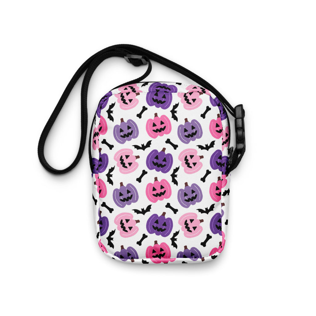 Girls Pink & Purple Pumpkin Halloween Crossbody Bag – Water Resistant Mini Purse With Adjustable Strap & Pockets