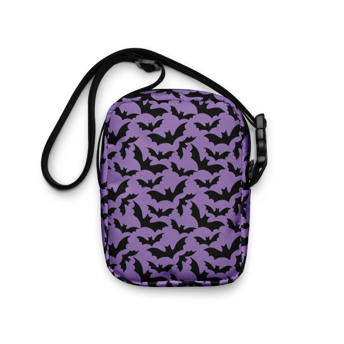 Dark Purple Bats Halloween Crossbody Bag – Water Resistant Mini Purse With Adjustable Strap & Pockets