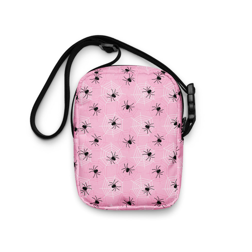 Pink Spiderweb Halloween Crossbody Bag – Water Resistant Mini Purse With Adjustable Strap & Pockets