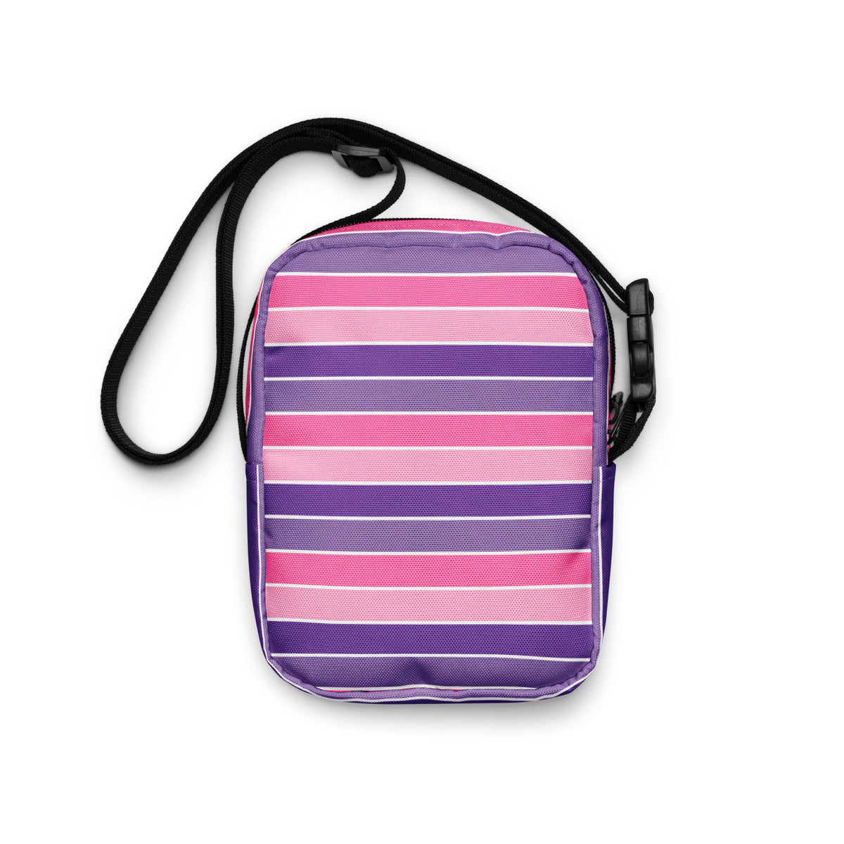 Pink Purple Striped Crossbody Bag – Water Resistant Mini Purse With Adjustable Strap & Pockets