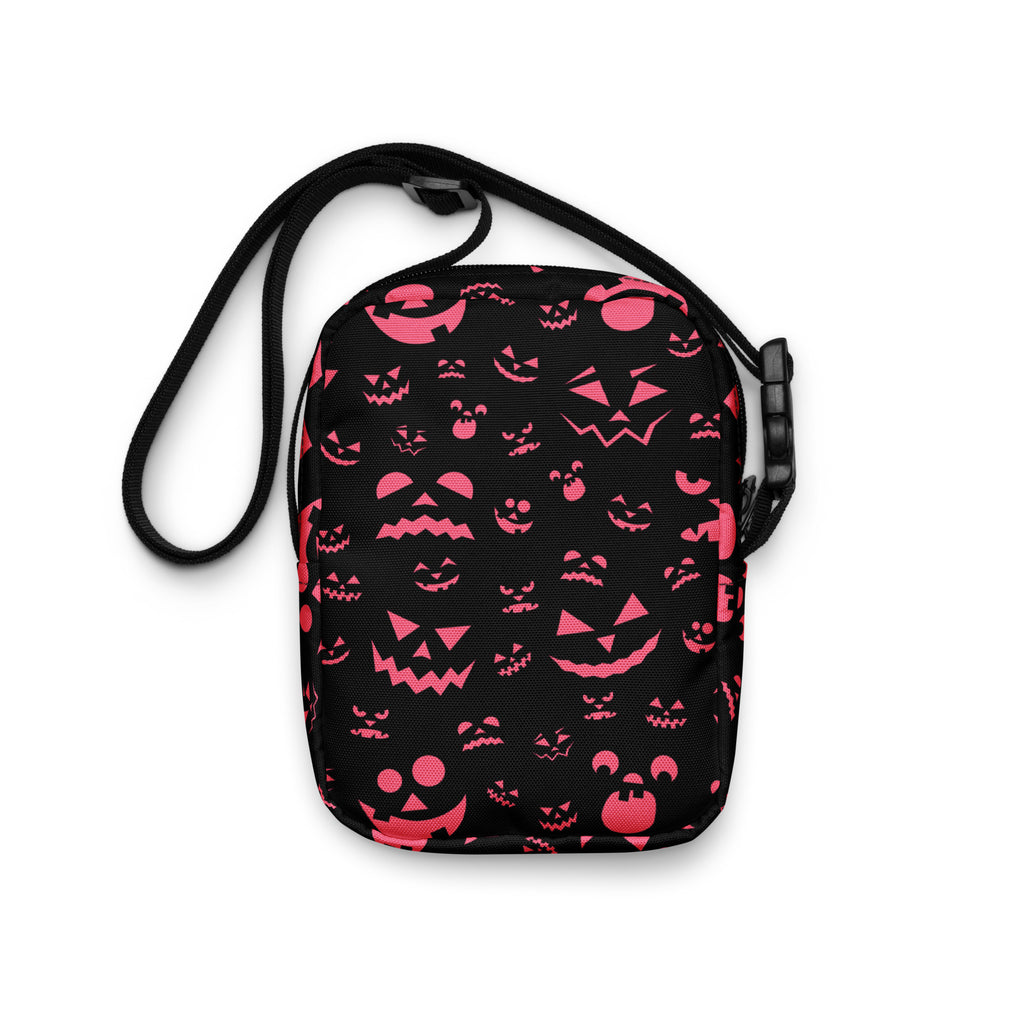 Pink Black Jack O Lantern Faces Halloween Crossbody Bag – Water Resistant Mini Purse With Adjustable Strap & Pockets