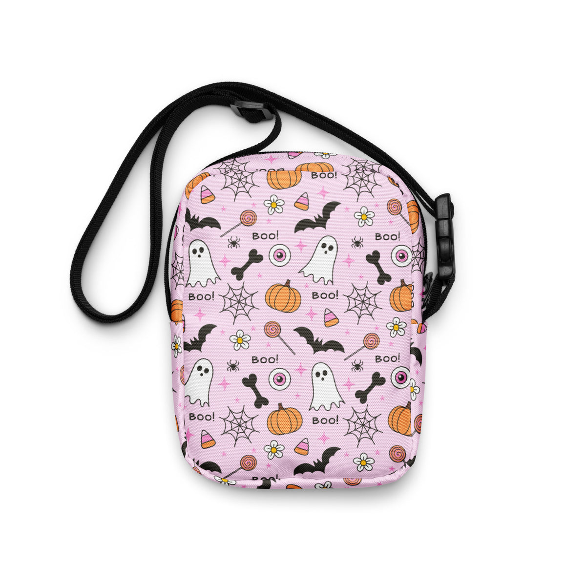 Girls Pink Spooky Halloween Crossbody Bag – Water Resistant Mini Purse With Adjustable Strap & Pockets