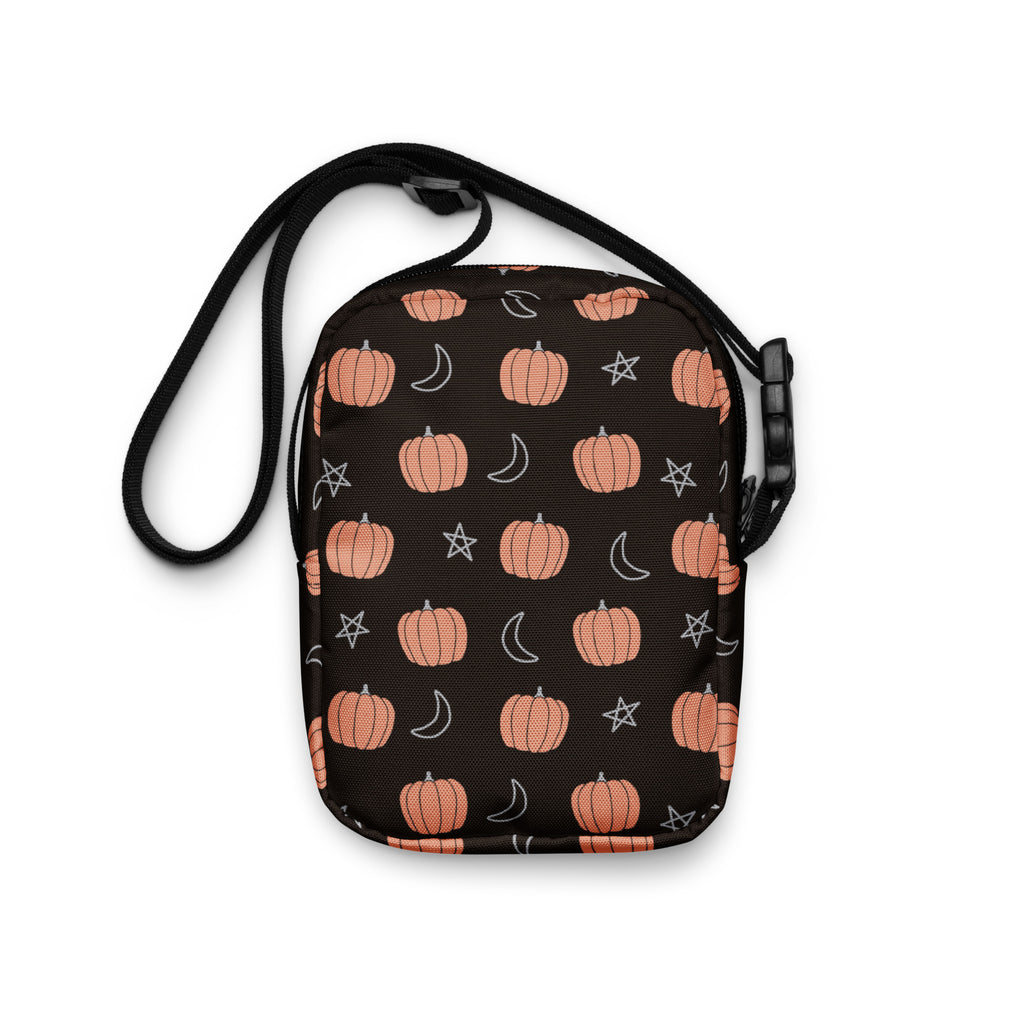 Pumpkin Moon & Stars Crossbody Bag – Water Resistant Mini Purse With Adjustable Strap & Pockets