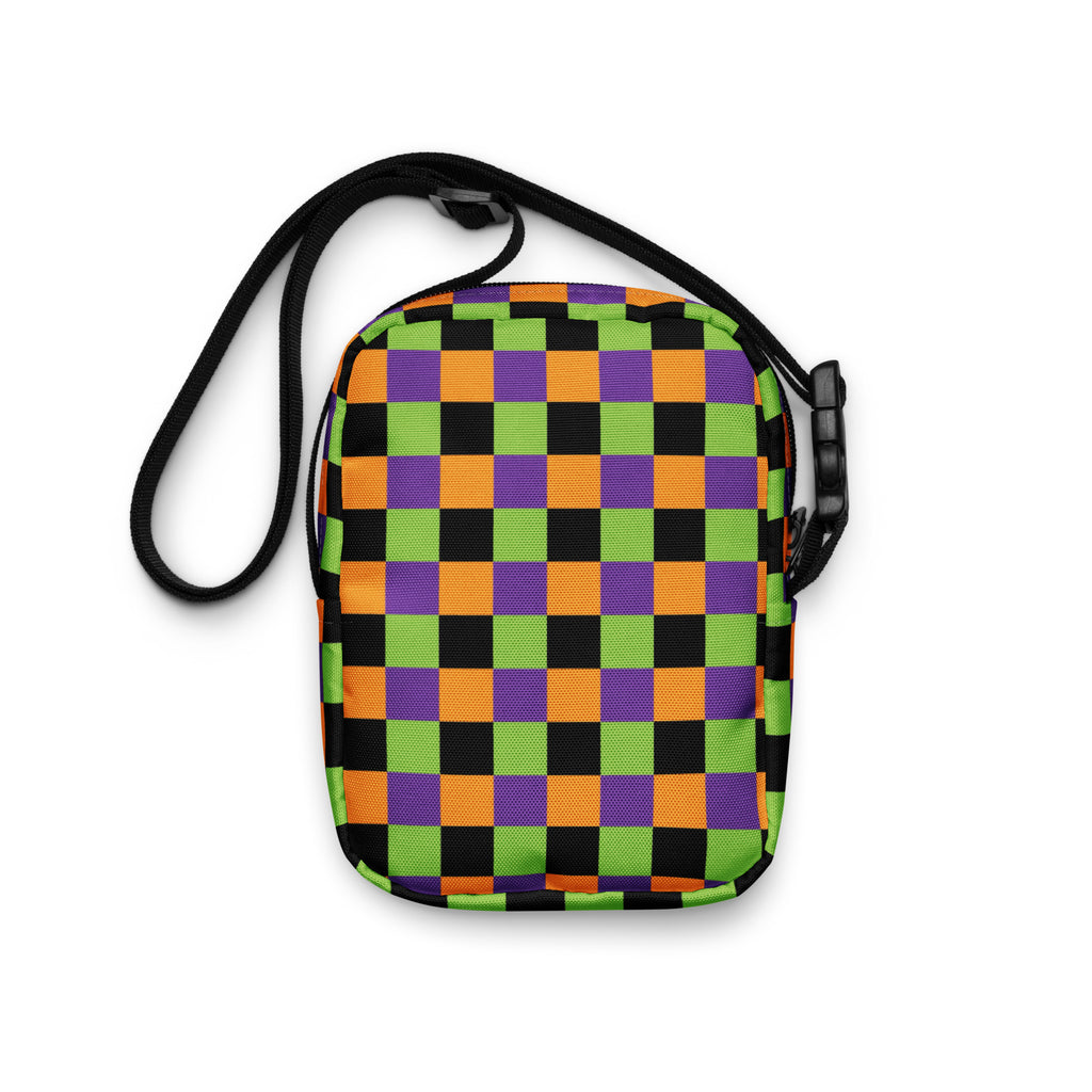 Halloween Checkerboard Crossbody Bag – Water Resistant Mini Purse With Adjustable Strap & Pockets
