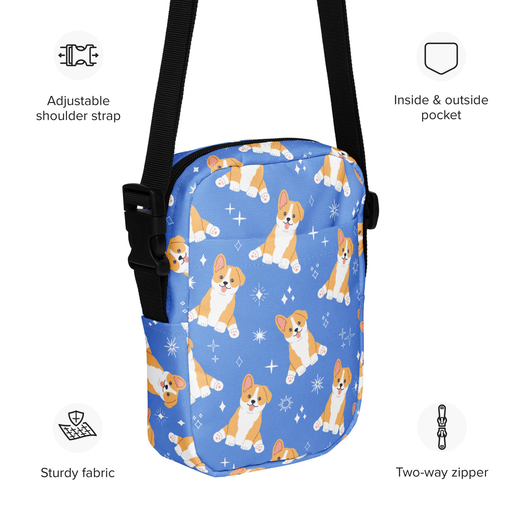 Girls Blue Corgi Crossbody Purse