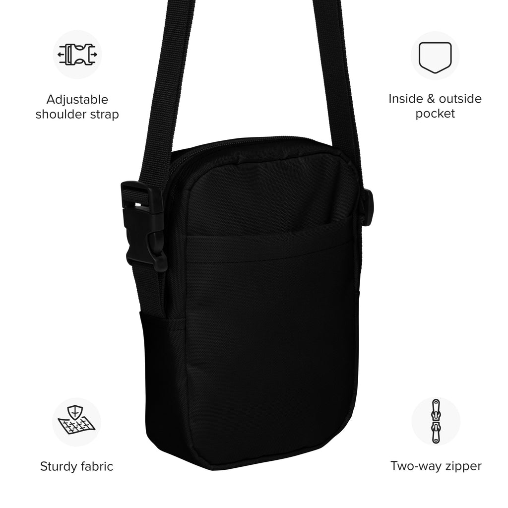 Girls black crossbody purse made of sturdy fabric with adjustable strap for easy carrying
