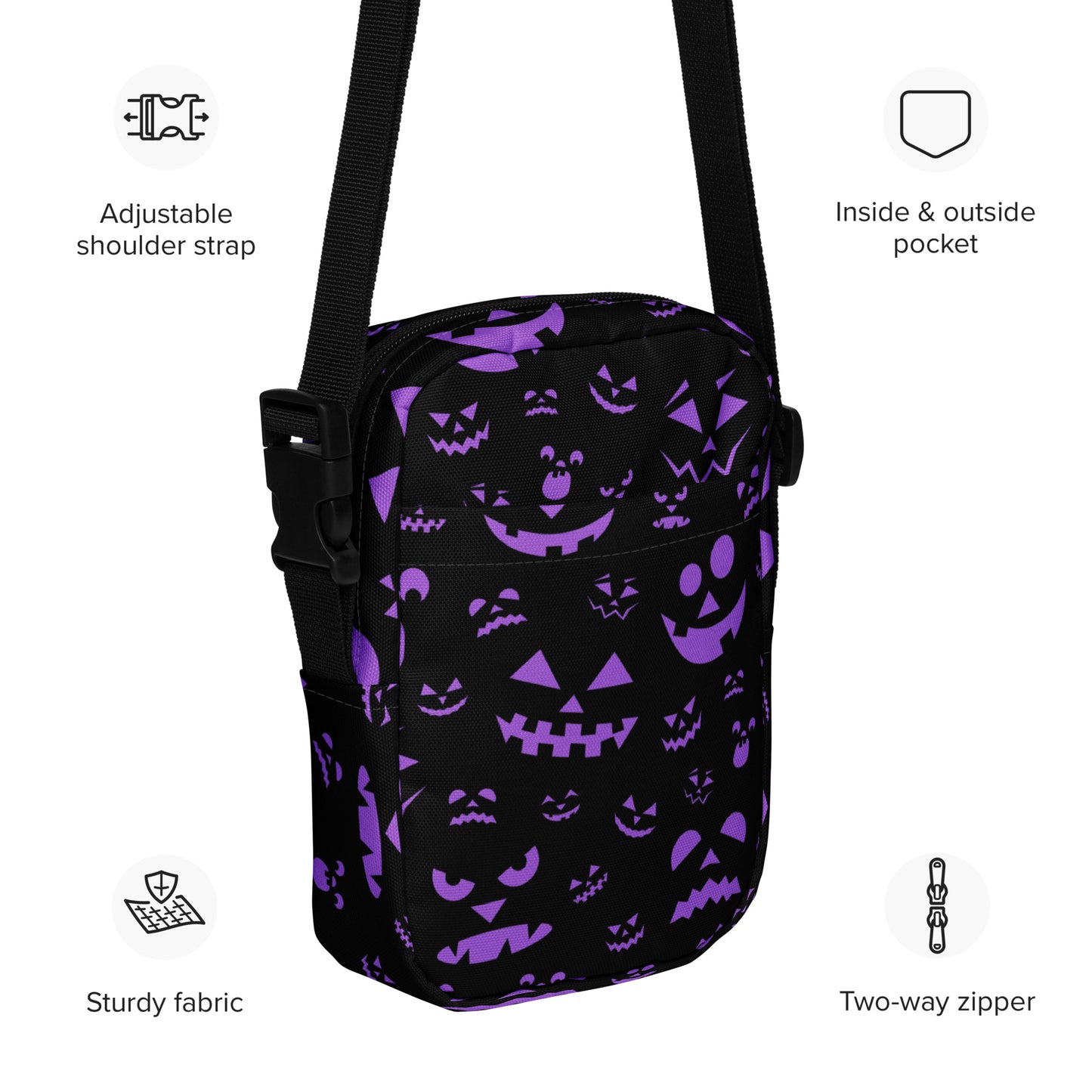 Girls Purple Jack-O'-Lantern Faces Halloween Crossbody Purse