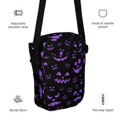 Girls Purple Jack-O'-Lantern Faces Halloween Crossbody Purse