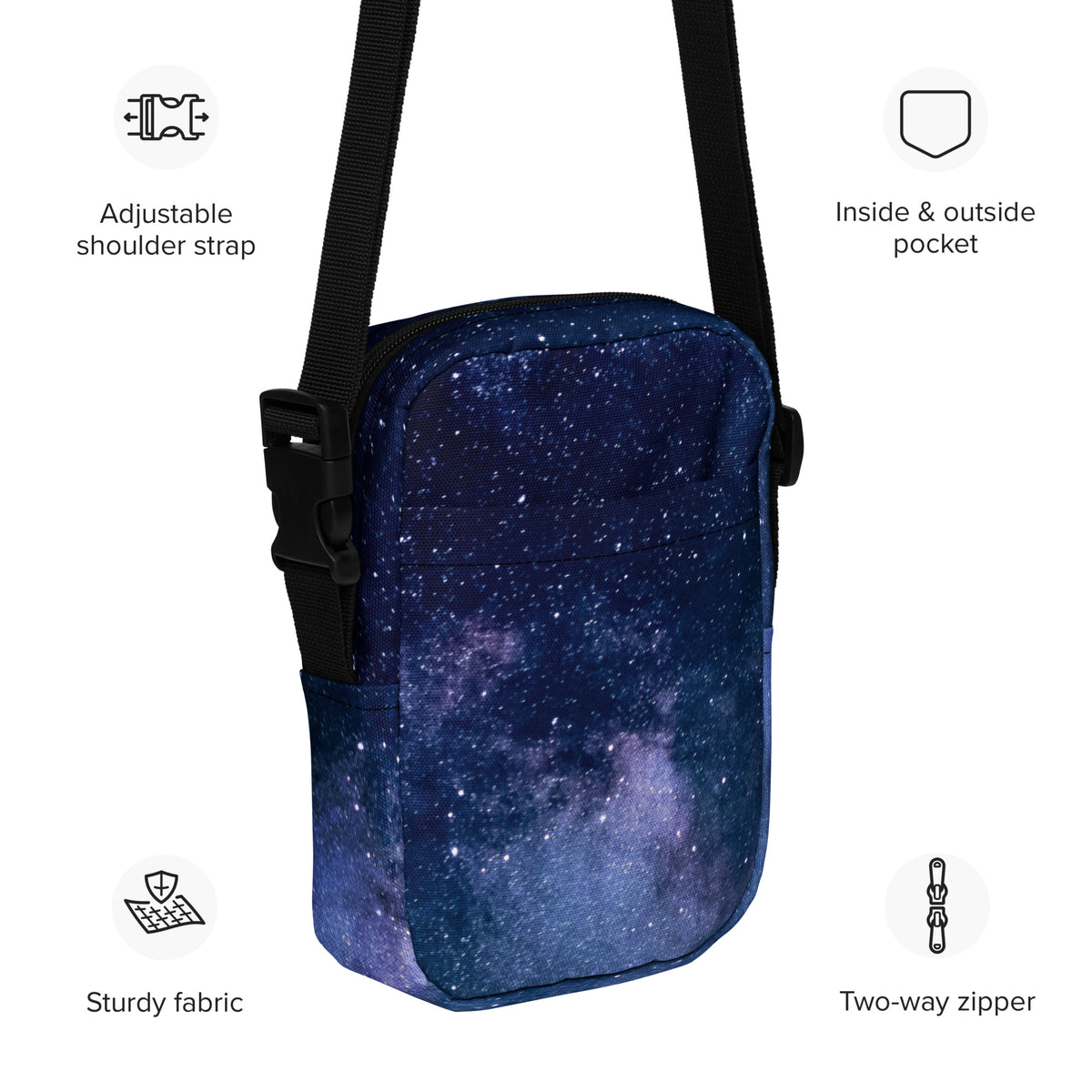 Realistic Galaxy Crossbody Bag – Water Resistant Mini Purse With Adjustable Strap & Pockets