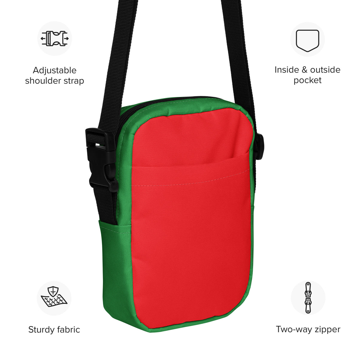 Girls Red & Green Christmas Crossbody Bag – Water Resistant Mini Purse With Adjustable Strap & Pockets