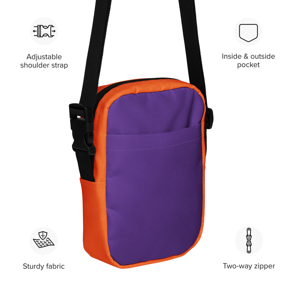 Purple & Orange Halloween Crossbody Bag – Water Resistant Mini Purse With Adjustable Strap & Pockets