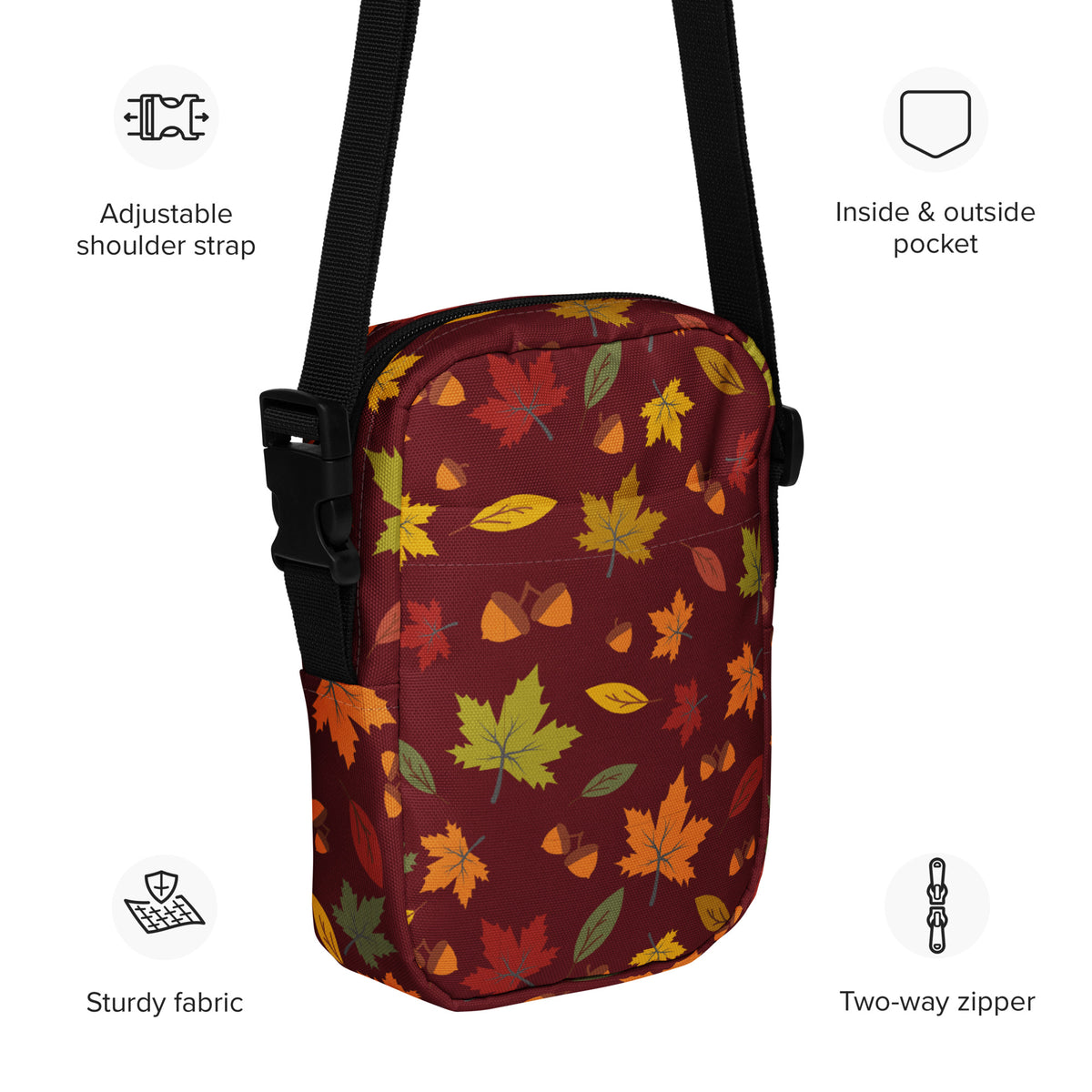 Autumn Maple Leaves Crossbody Bag – Water Resistant Mini Purse With Adjustable Strap & Pockets