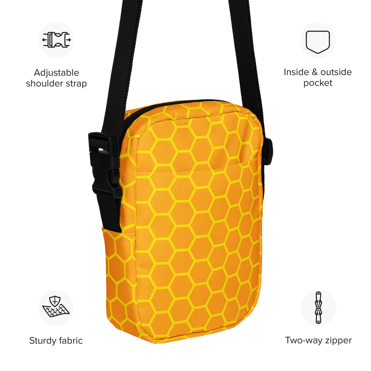 Honeycomb Crossbody Bag – Water Resistant Mini Purse With Adjustable Strap & Pockets