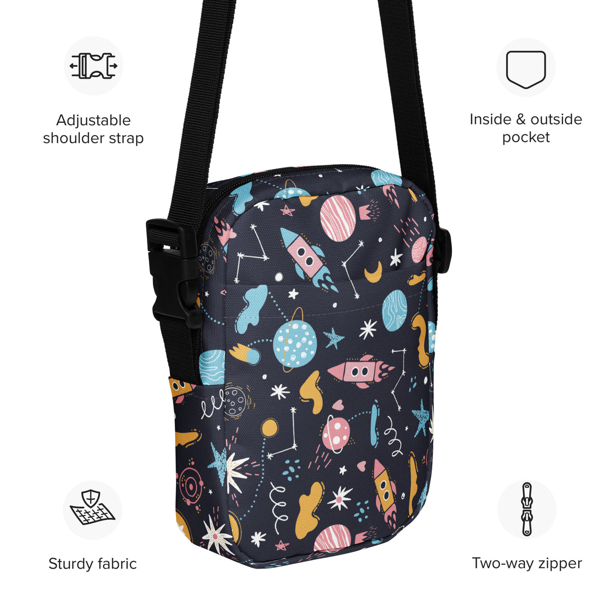 Girls Outer Space Crossbody Bag – Water Resistant Mini Purse With Adjustable Strap & Pockets