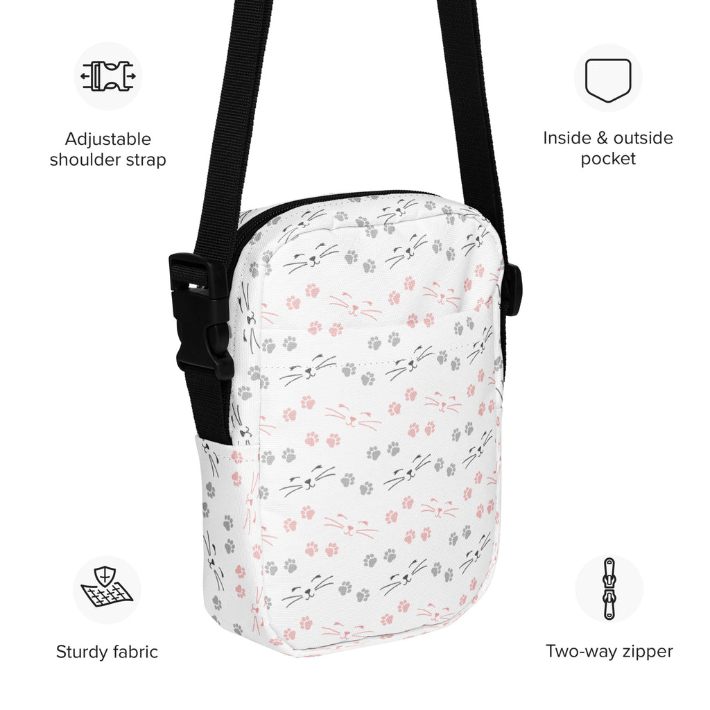 Cats & Whiskers Crossbody Bag – Water Resistant Mini Purse With Adjustable Strap & Pockets