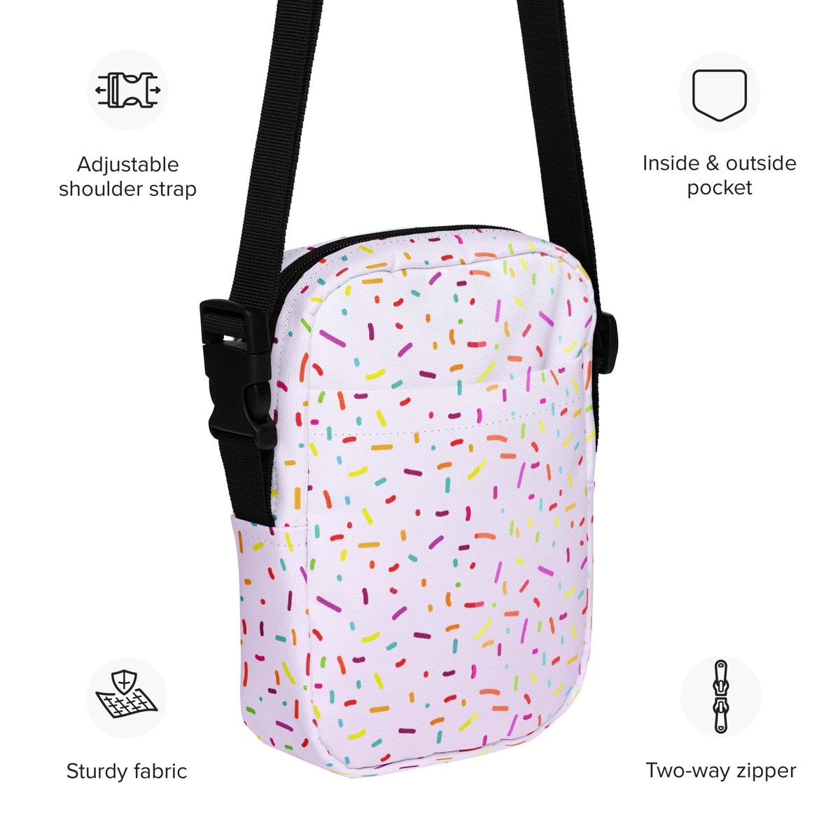Girls Colorful Ice Cream Sprinkles Crossbody Bag – Water Resistant Mini Purse With Adjustable Strap & Pockets