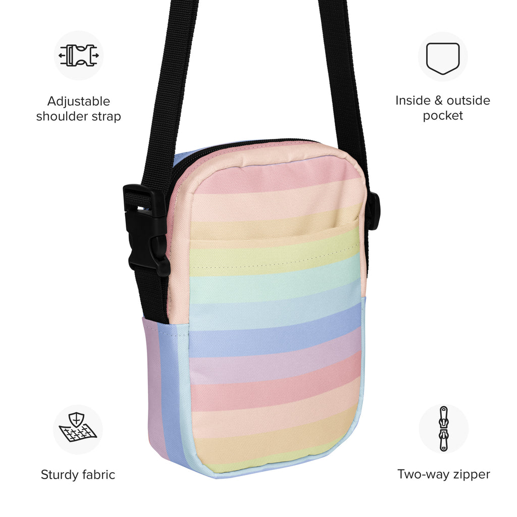 Pastel Rainbow Stripes Crossbody Bag – Water Resistant Mini Purse With Adjustable Strap & Pockets