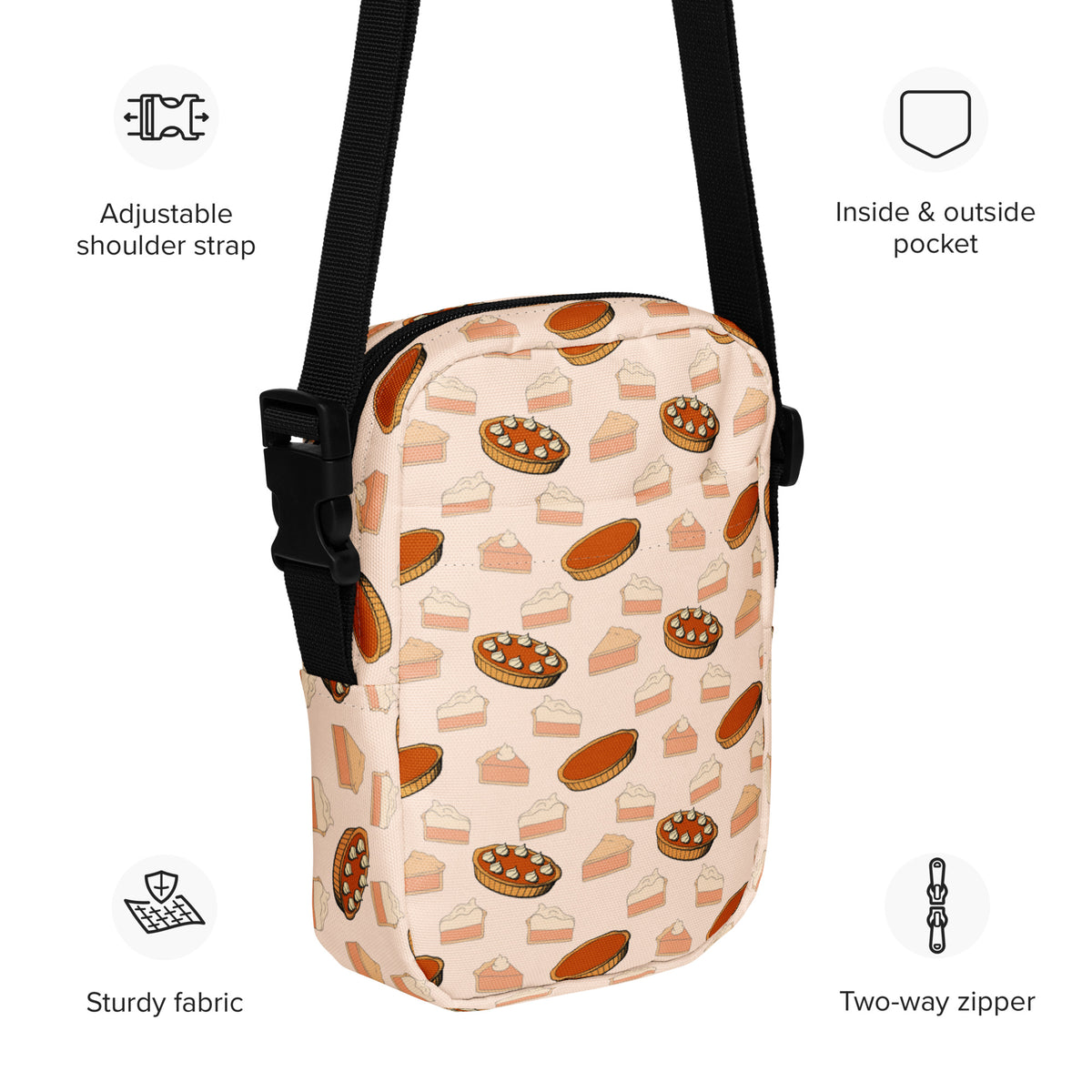 Pumpkin Pie Thanksgiving Crossbody Bag – Water Resistant Mini Purse With Adjustable Strap & Pockets