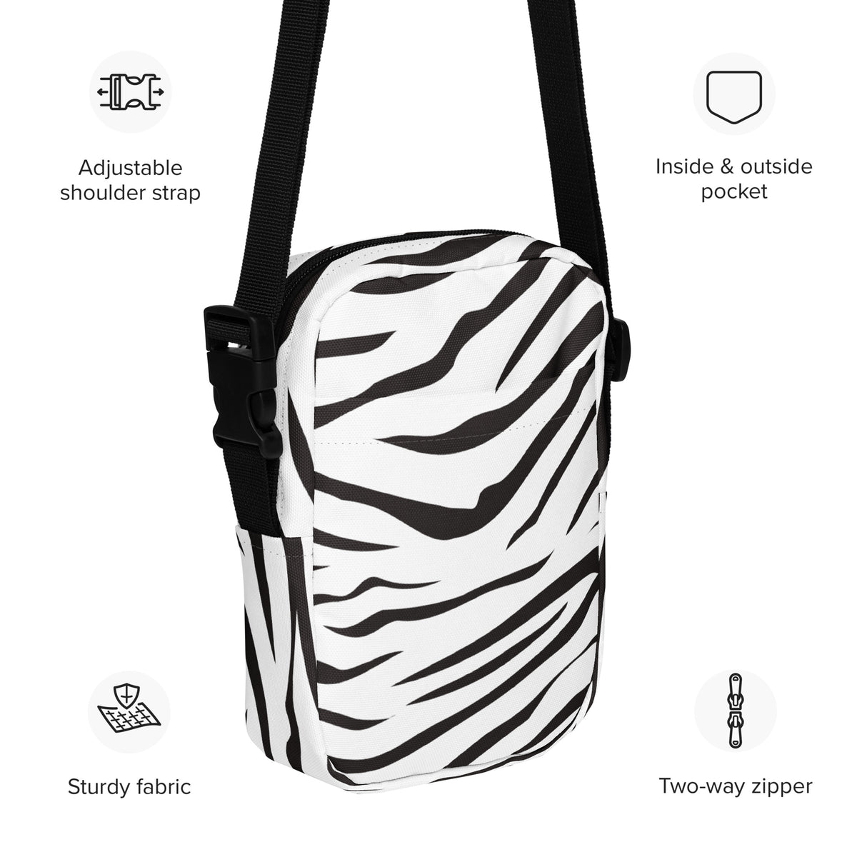 Zebra Print Crossbody Bag – Water Resistant Mini Purse With Adjustable Strap & Pockets