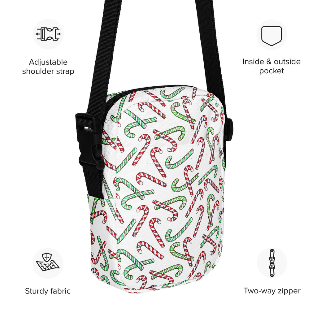 Girls Red & Green Candy Cane Christmas Crossbody Bag – Water Resistant Mini Purse With Adjustable Strap & Pockets