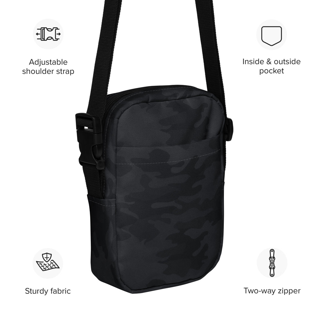 Black Camouflage Crossbody Bag – Water Resistant Mini Purse With Adjustable Strap & Pockets