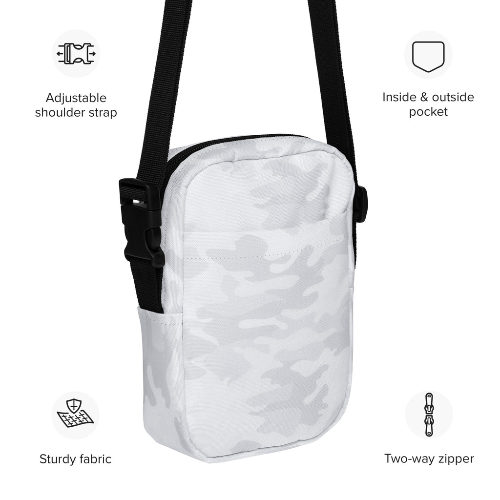 White Camouflage Crossbody Bag – Water Resistant Mini Purse With Adjustable Strap & Pockets