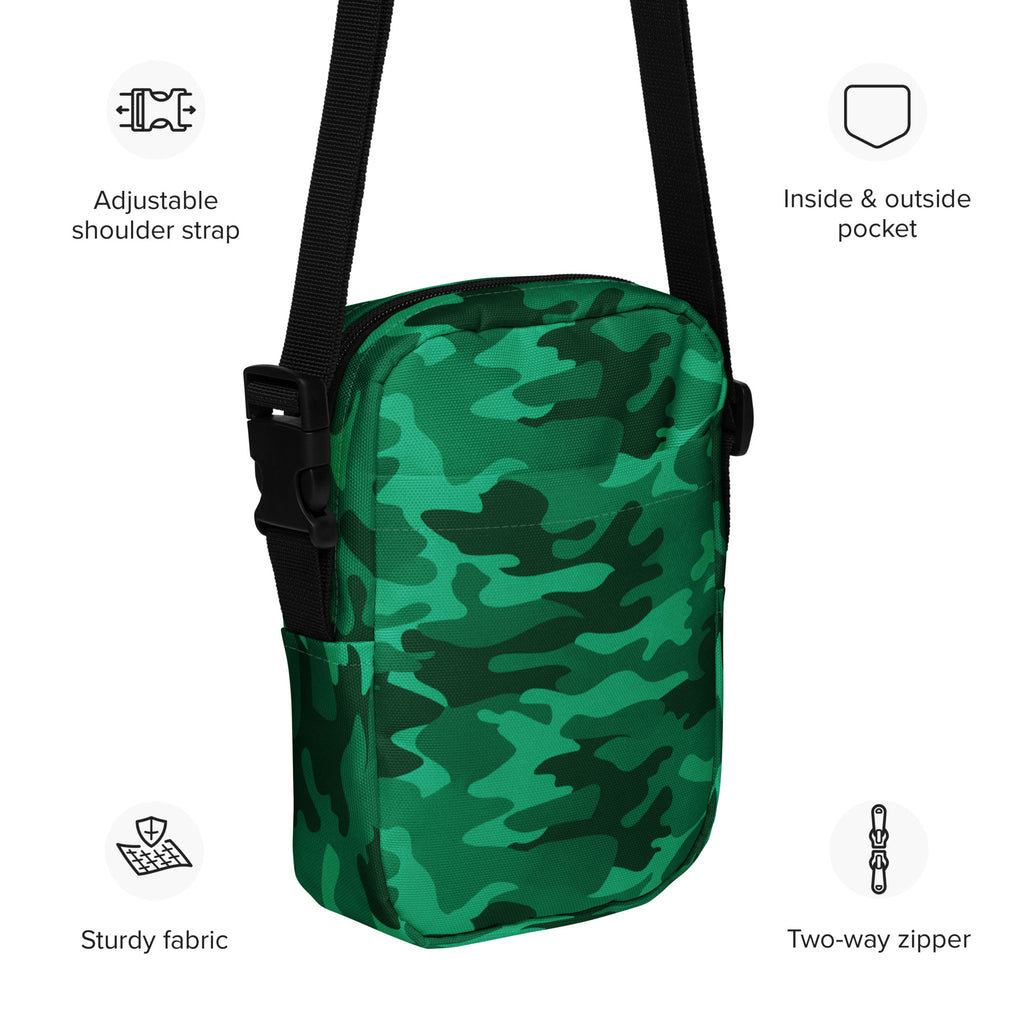 Green Camouflage Crossbody Bag – Water Resistant Mini Purse With Adjustable Strap & Pockets