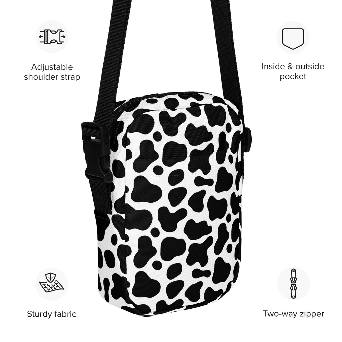 Cow Print Crossbody Bag – Water Resistant Mini Purse With Adjustable Strap & Pockets