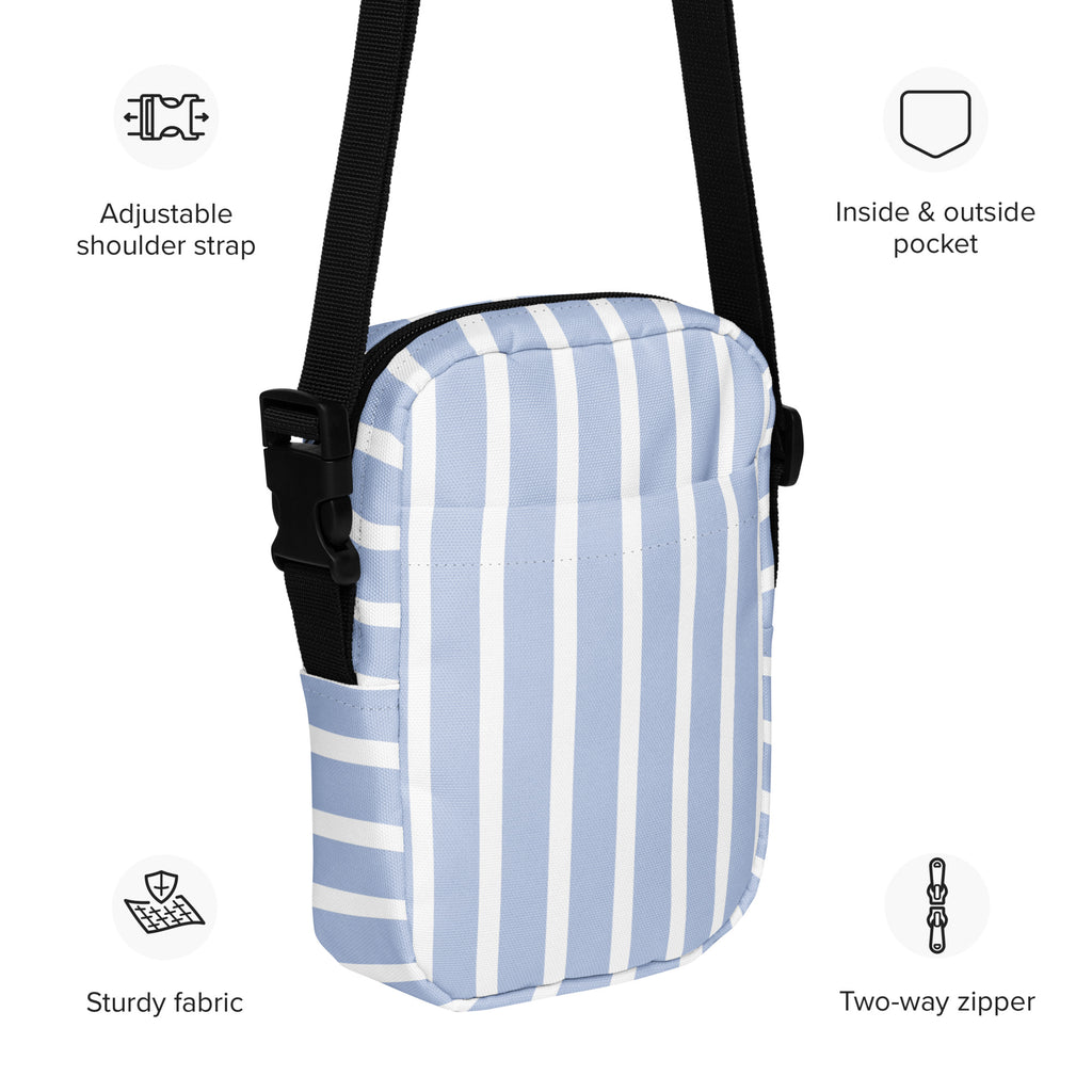 Light Blue Striped Crossbody Bag – Water Resistant Mini Purse With Adjustable Strap & Pockets