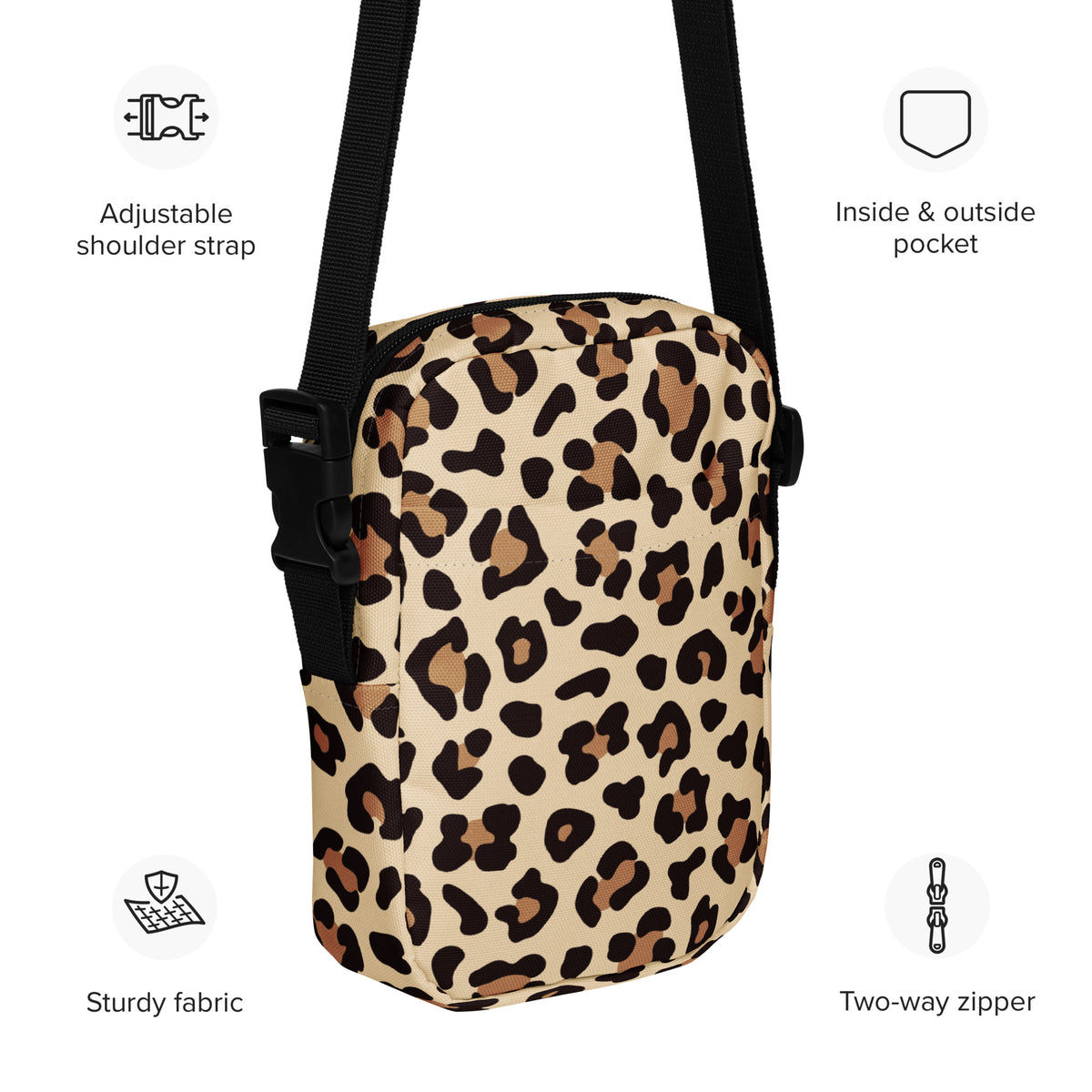 Leopard Print Crossbody Bag – Water Resistant Mini Purse With Adjustable Strap & Pockets